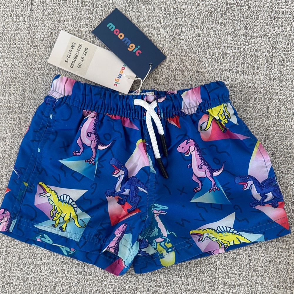Kids Dinosaur Print Blue swim trunks